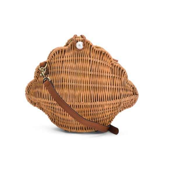 PATRICIA NASH Tan Cala Luna Wicker Seashell Shape Crossbody With Scarf